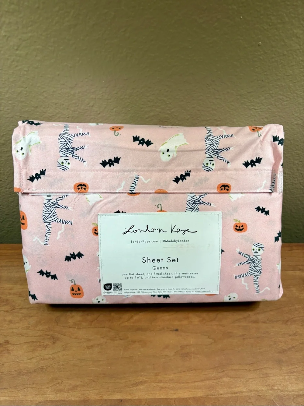 London Kaye Halloween Pink Playful Ghost Bat & Pumpkin Queen 4-Pc Sheet Set, NEW